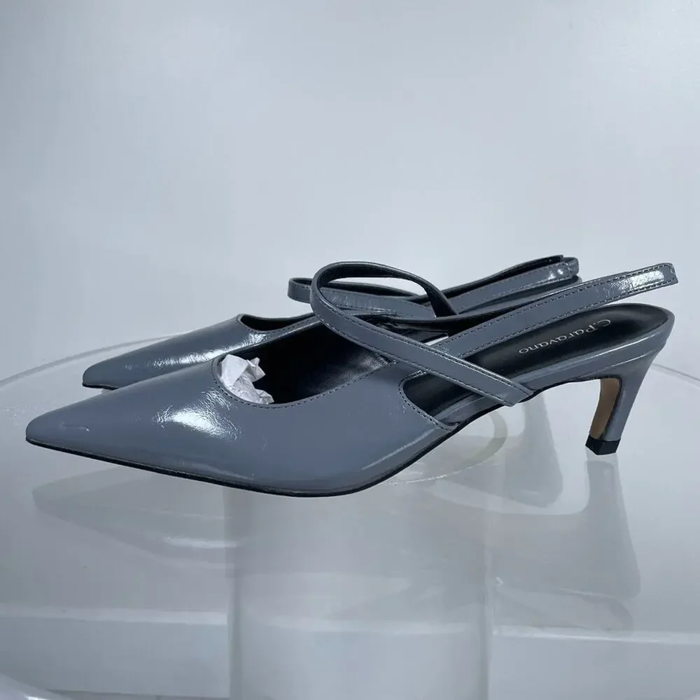 C. Paravano Heels 41 US 10 HELEN Pointed Toe Kitten Heel Gray Leather Business
